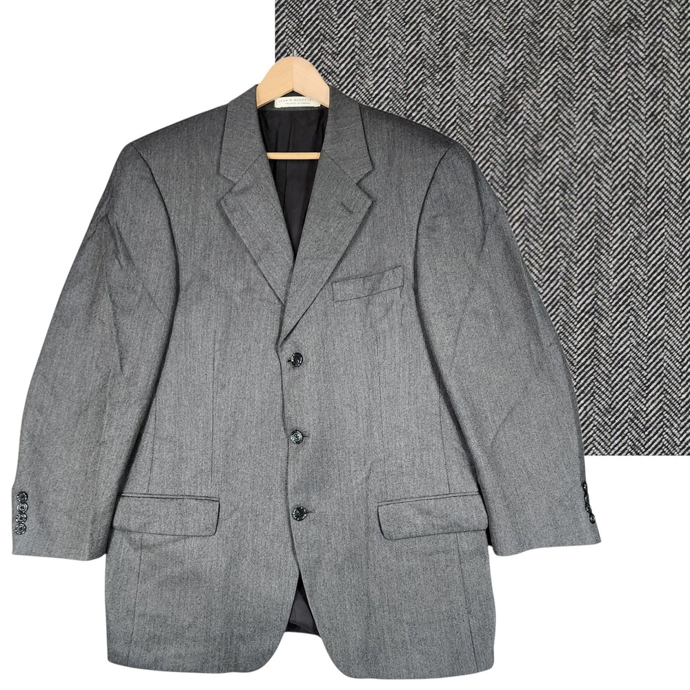 Vtg John W Nordstrom Cashmere Blazer 42R Men Herringbone Gray Italy Canada Retro